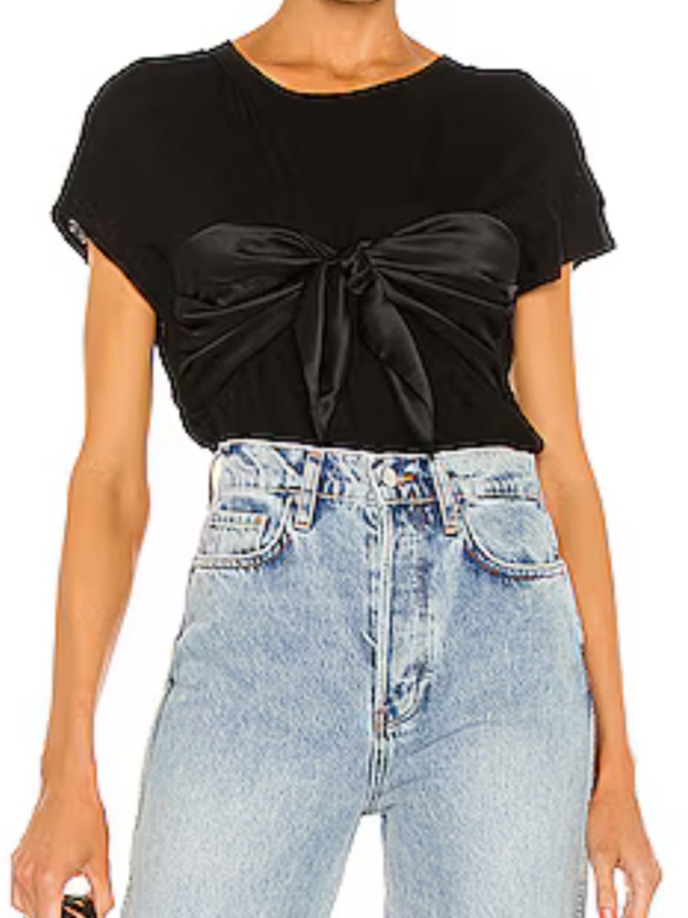 RtA Black Viviana Short Sleeve Tee with Silk Panel Accents NWT